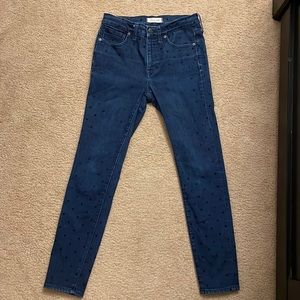 Women’s Madewell 9” High-Rise Skinny Jean With Black Dots. Size 27